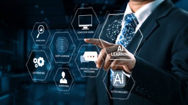 Yapay zeka öğrenme sistemi derin öğrenme, denetimli makine öğrenme ve doğal dil işleme gerektirir. Yapay zeka öğrenme diyagramı yapay zekanın otomasyon ve veri işlemede nasıl geliştiğini gösteriyor. Elide