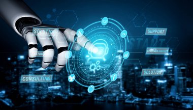 AI virtual assistant service providing business support and customer service solutions. A concept of 24 7 AI automation for business efficiency. Motif