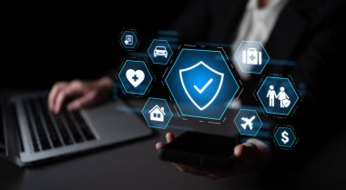 Sağlık, seyahat, ev, araba, hayat ve mali güvenliği kapsayan güvenlik ve sigorta kavramı, güven ve politika güvencesini vurguluyor