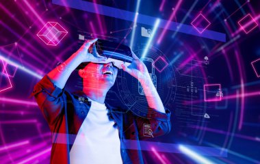 Explore the intersection of virtual reality and cybersecurity. This image captures a user engaged in VR technology while gaining insights into privacy and data safety in the digital world. XDMCP