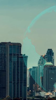 Akıllı şehirde küresel bağlantı ve internet ağı değişikliği. Gelecekteki kablosuz dijital bağlantı ve sosyal medya ağı kavramı .