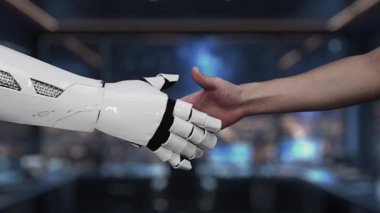 A hand supports a glowing globe featuring artificial intelligence elements, gears, and chat bubbles in a modern office, showcasing technology impact on communication. Auvana