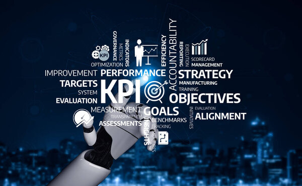 This image features a robotic arm symbolizing the integration of technology in business strategy. It highlights key performance indicators and accountability in modern management techniques. Tessel