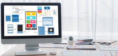 Hareketli mobil uygulama ve web sitesi için UX UI tasarım süreci. Profesyonel uygulama geliştiricisi için kablo grafiğinin yaratıcı prototipi .