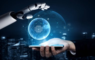 AI on a global quantum computing network, the future of communication and data processing. A worldwide AI system powered by quantum technology. Motif