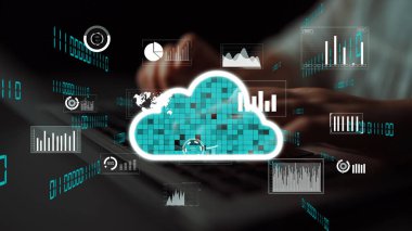 Explore a digital cloud computing concept featuring data visualization elements. Perfect for illustrating technology, analytics, and modern business trends in a creative context. Xenic