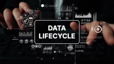 Modern Data Lifecycle Concept with Digital Graphics and Keyboard Input in a Professional Environment. Asymptotic smart data analytic.
