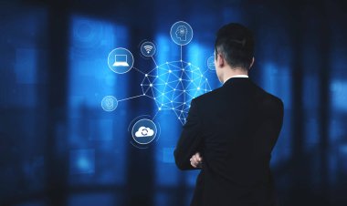 Yapay zeka ağının yapay zeka ağını, ağı ve sistemi kusursuz yapay zeka iletişimi için yapılandırılmış bir dijital platform üzerinden birbirine bağlayan görsel bir Vouch