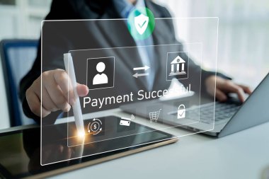 Güvenli ödeme gösteren başarılı bir aktarım mesajı. Ödeme onaylandı, güvence altına alındı, ödeme işlendi ve ödeme güven ve işlem bütünlüğüyle tamamlandı. Latch