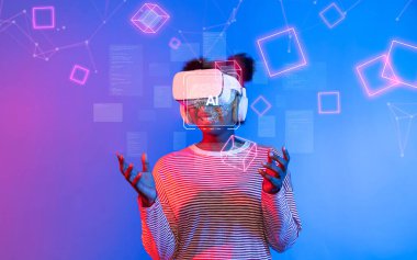 A visionary representation of generative AI and its applications in virtual reality, highlighting the fusion of technology and creativity in programming, data analysis, and user engagement. XDMCP