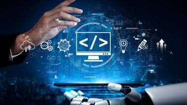 Kodlama sembolleri, web geliştirme süreci, web geliştirme arayüzü ve web geliştirme araçlarını içeren modern web geliştirme kavramı. Muxer