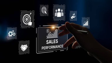 Sayısal satış performans gösterge paneli satış performans ölçümlerini, performans eğilimlerini, satış performans analizlerini ve iş bağlamında satış artışını gösteriyor. Eğri