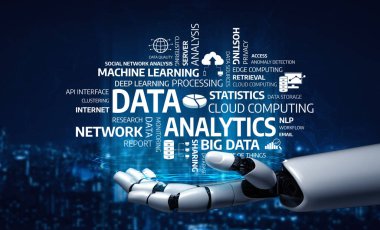 A futuristic robot hand showcases data science, machine learning, and analytics concepts against a vibrant technology background, highlighting innovation and automation. Tessel