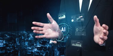 AI powered business intelligence for advanced data analysis. A concept of a smart system using AI to interpret and visualize company metrics. Motif