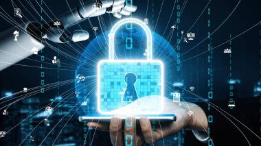 A conceptual image depicting a robotic hand holding a glowing lock symbol, illustrating themes of cyber security, data protection, and technological evolution in digital safety. Xenic
