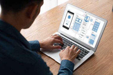 Model mobil uygulama ve web sitesi için UX UI tasarım süreci. Profesyonel uygulama geliştiricisi için kablo grafiğinin yaratıcı prototipi .