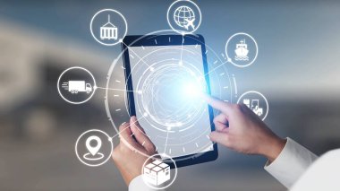 Global shipping icons show transport, logistics, and cargo delivery. Global shipping connects supply chain, global shipping management, and worldwide goods distribution. Gist