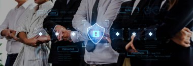 A concept of an advanced cybersecurity system. The futuristic interface shows a multi-factor authentication process using a secure password or PIN for enhanced data protection. Fermion