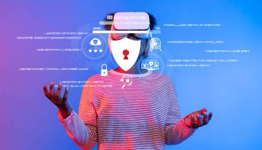 A woman interacts with futuristic digital concepts emphasizing cyber security and privacy, highlighting the importance of protection in an online environment. XDMCP