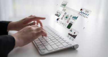 A data analytics interface for visualizing business performance metrics. A collection of charts and graphs for strategic reporting and company analysis. Motif