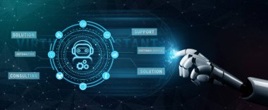 AI virtual assistant service providing business support and customer service solutions. A concept of 24 7 AI automation for business efficiency. Motif