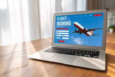 Online uçuş rezervasyon sitesi mod rezervasyon sistemi sağlar. Seyahat teknolojisi kavramı .