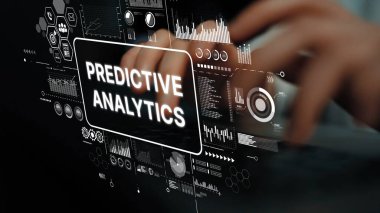 Bilgisayarda Dijital Tahmin Analitik Verileri ve İş Sezgileri Ekranı Grafikleriyle Yazan Eller. Asemptotik akıllı veri analitiği.