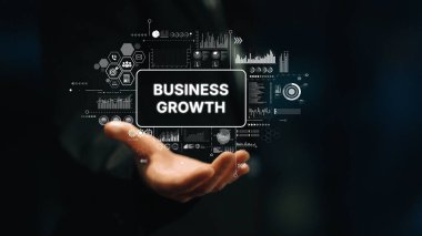 Girişimci Başarı ve Geliştirme Stratejileri için Dijital Teknoloji ve Veri Görselleştirmesi ile İş Büyüme Kavramı. Asemptotik akıllı veri analitiği.