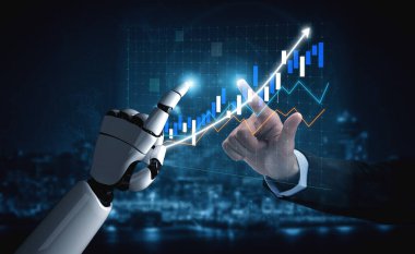 This striking image showcases the synergy between human and robot, symbolizing growth and technological progress in business analytics. Impute