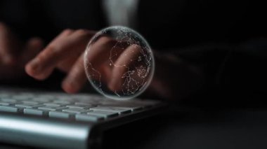 Visualization of global digital communication and online across multiple platforms, including global network, digital network, communication network, and online network. Marrow