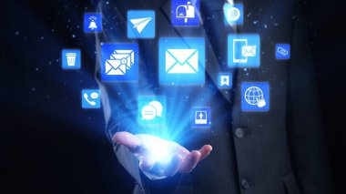 Email icons show digital communication, email service, and inbox management. Email supports online messaging, email notification, and secure exchange. Gist