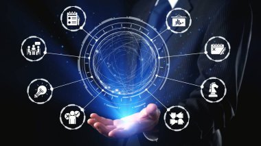 Project planning icons showing business management, teamwork, scheduling, strategic planning, project development, organization, and goal setting with modern workflow and process management. Gist