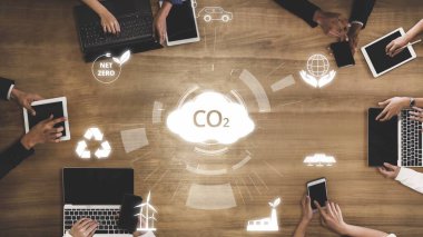 Net sıfır hedefler ve CO2 azaltma stratejisi sürdürülebilirlik, yeşil enerji entegrasyonu, net sıfır emisyon politikaları ve iş ve toplum için iklim dostu sürdürülebilirlik çözümleri. Muxer