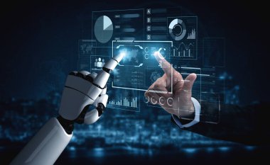 An AI assistant manages a business intelligence dashboard, providing automated data analysis. The system visualizes global metrics and team performance for strategic insights. Fermion