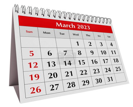 Foto de Página del calendario mensual anual de la mesa de negocios aislada. Fecha - mes de marzo de 2023 - Imagen libre de derechos