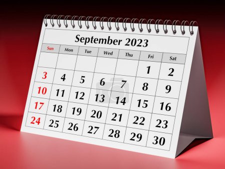 Téléchargez les photos : Septembre 2023. Une page du calendrier mensuel annuel du bureau d'affaires. Rendu 3d - en image libre de droit