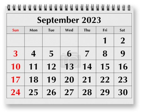 Téléchargez les photos : Une page du calendrier mensuel annuel - Septembre 2023 - en image libre de droit