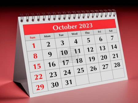 Octubre de 2023. Una página del calendario mensual anual de la mesa de negocios. renderizado 3d