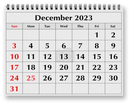 Photo for One page of the annual monthly calendar - December 2023 - Royalty Free Image