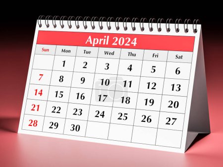 Calendario abril 2024. Una página del calendario mensual anual de la mesa de negocios en primavera
