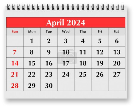 Une page du calendrier mensuel annuel - mois avril 2024