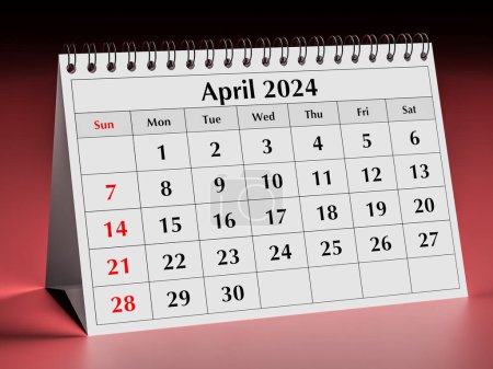 Calendrier avril 2024. Une page du calendrier mensuel annuel du bureau d'affaires au printemps