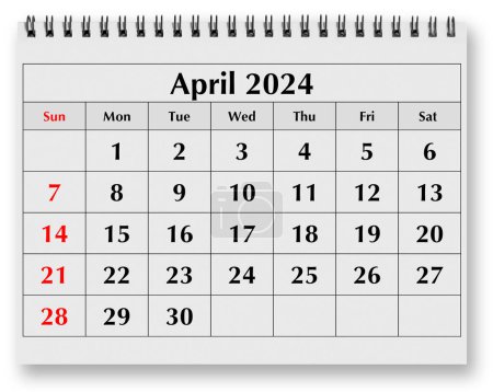 Une page du calendrier mensuel annuel - mois avril 2024