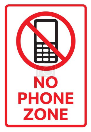 Ilustración de Telephone warning stop sign icon. With text NO PHONE ZONE. Vector Illustration - Imagen libre de derechos