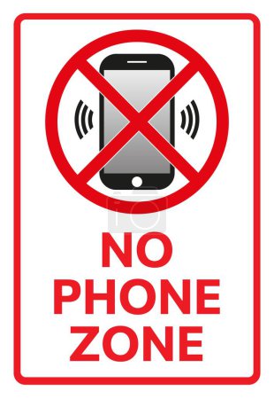 Telephone warning stop sign icon. With text NO PHONE ZONE. Vector Illustration