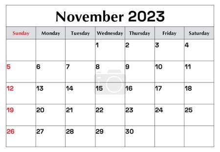 Photo for November 2023 calendar. Monthly planning for your business events. Vector illustration - Royalty Free Image