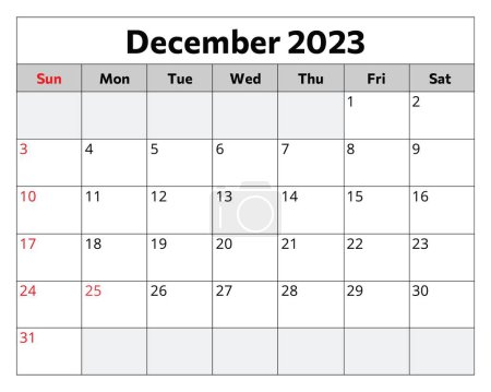 Photo for December 2023 calendar. Vector illustration. Monthly planning for your business events - Royalty Free Image