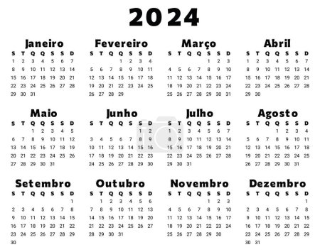 Photo for 2024 PORTUGUESE calendar. Simple vector template illustration for Portugal in black color. Plan your year - Royalty Free Image
