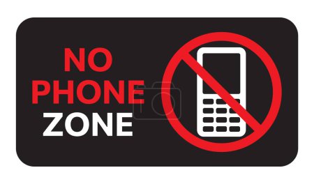 Photo for No phone zone warning sign. Illustration with text: NO PHONE ZONE. Black symbol prohibiting phone use. Vector icon for mobile restrictions - Royalty Free Image