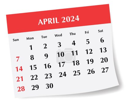 Photo for ENGLISH April 2024 calendar. Vector illustration. Monthly planning for your business events - Royalty Free Image